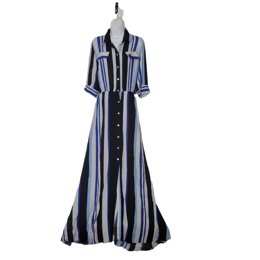 Va Va Voom Multi-Color Striped Button Down Maxi Dress